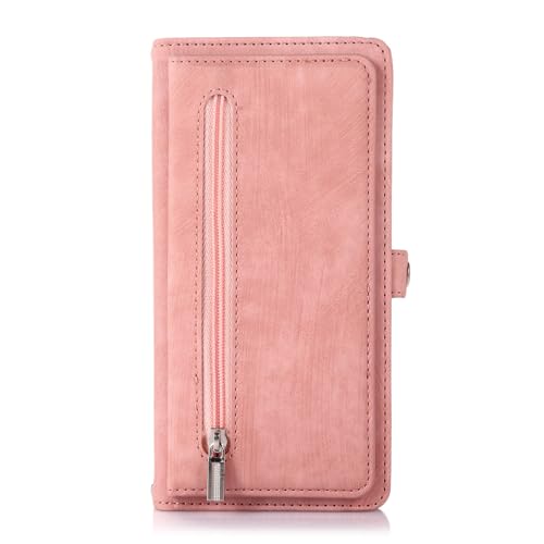 GIGBIRD-Klapphülle für iPhone 16 Pro Max/16 Pro/16 Plus/16, Reißverschluss, Kartenfächer, Handschlaufe, Magnetverschluss, Brieftaschen-Hülle, Rosa, 16 Pro von GIGBIRD