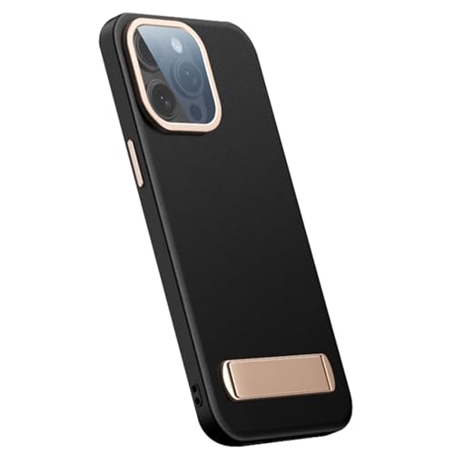 GIGBIRD-Schutzhülle aus echtem Leder für iPhone 16/16Pro/16 Pro Max, faltbar, Ständer, schlanke Hülle, Faserfutter, Linse, Glasschutz, Handyhülle, 16, Schwarz von GIGBIRD