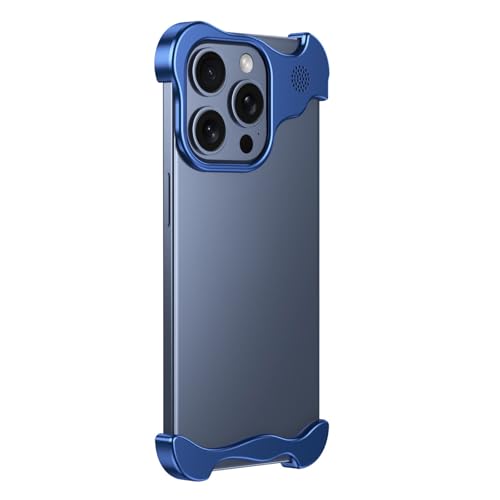 GIGBIRD-Schutzhülle für iPhone 16 Pro Max/16 Pro/16 Plus/16, minimalistische Handyhülle aus Aluminiumlegierung mit Objektivfolie, ohne Rückseite, schlanker Schutz, Aromatherapie-Hülle, Blau, 16 Plus von GIGBIRD