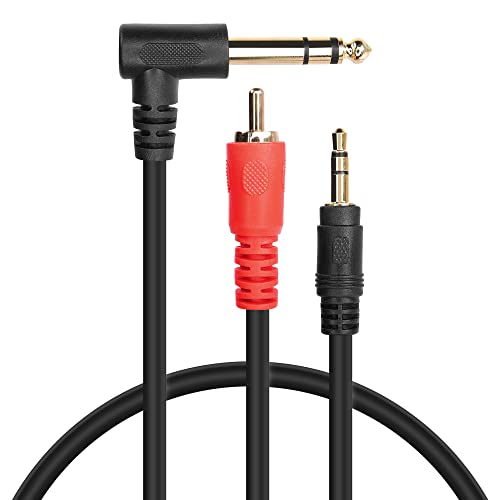 GINTOOYUN 6.35MM rechtwinkliger Stecker zu RCA Stecker+3.5MM Stecker Audiokabel 6.35MM Doppelkanal 90 Grad Stecker zu RCA Stecker+3.5MM Doppelkanal Stecker Y Splitter Kabeladapter(1.5FT) von GINTOOYUN