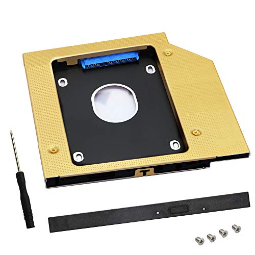 SATA 2nd SSD HDD Festplatten-Caddy Tray, 9,5 mm, 6,35 cm SATA-III HDD und SSD Festplatte, universeller Einsatz für Laptop CD/DVD-ROM DiscTray Drive Slot (goldfarben) von GINTOOYUN