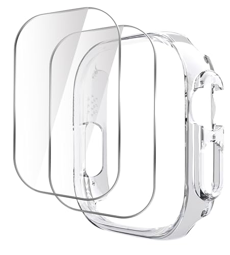 GIOPUEY [1+2 Stück] Bling Hülle Kompatibel mit Apple Watch Ultra 2 49mm 2023 (2nd Generation), mit Glas Schutzfolie, Hartplastikmaterial, Antikollision Cover - transparent von GIOPUEY