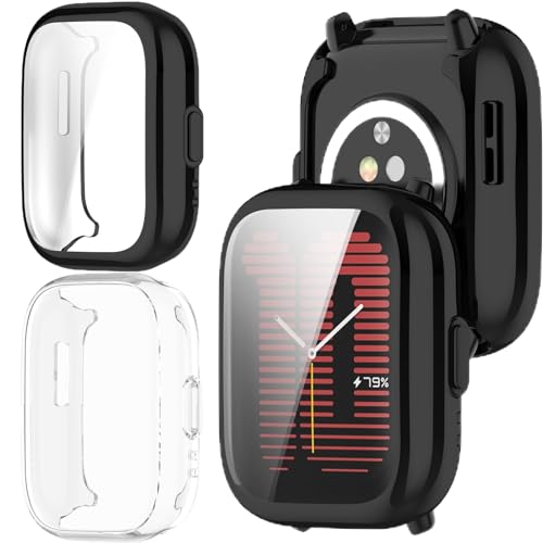 GIOPUEY [2 Stück Hülle Kompatibel mit Amazfit Active, Soft TPU, Shock Resistant, Amazfit Active Cover - Black+Transparent von GIOPUEY