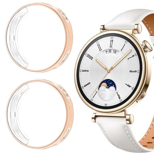 GIOPUEY [2 Stück Hülle Kompatibel mit Huawei Watch GT 4 41mm, Soft TPU, Shock Resistant, Huawei Watch GT 4 41mm Cover - Rose Gold+Rose Gold von GIOPUEY