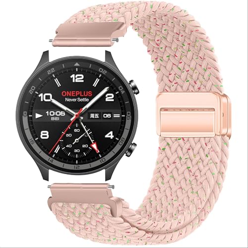 GIOPUEY Armband Kompatibel mit OnePlus Watch 2R, Geflochtenes Nylon Armband [Unisex] elastisch Ersatzarmband - Pink von GIOPUEY