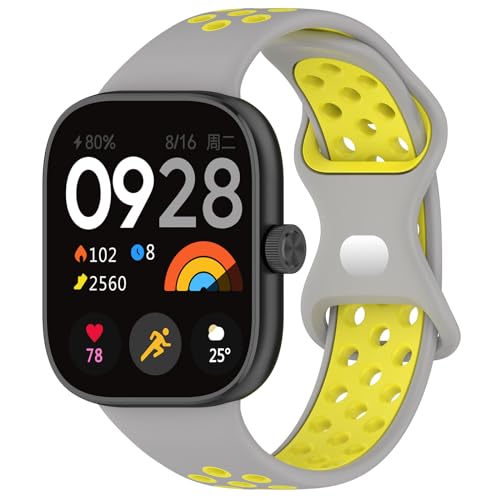 GIOPUEY Armband Kompatibel mit Redmi Watch 4, Weiches TPU Armband [Farbdesign spleißen] Ersatzarmband - Grey/Yellow von GIOPUEY