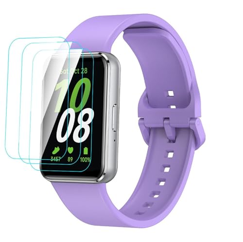 GIOPUEY Armband Kompatibel mit Samsung Galaxy Fit 3, [2 in 1] TPU Silikon Armband + 3 Stück Schutzfolie [Verschleißfest] [Atmungsaktiv] Ersatzarmband - Purple von GIOPUEY