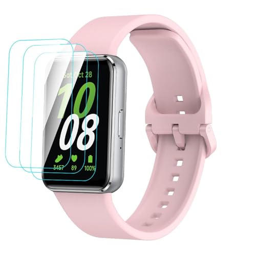 GIOPUEY Armband Kompatibel mit Samsung Galaxy Fit 3, [2 in 1] TPU Silikon Armband + 3 Stück Schutzfolie [Verschleißfest] [Atmungsaktiv] Ersatzarmband - pink von GIOPUEY