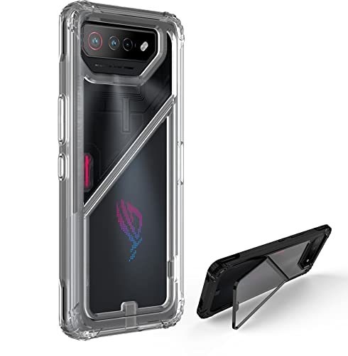 GIOPUEY Hülle Kompatibel mit Asus ROG Phone 7/7 Ultimate - Hochwertiger magnetischer Ständer - transparente PC-Abdeckung & weicher TPU-Rahmen - Airbag Sturzschutz - Transparent von GIOPUEY