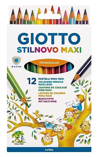 Giotto Stilnovo Maxi Buntstifte, dick, dreieckig, Mine 4,3 mm, 12 Farben, 12 Stück von GIOTTO