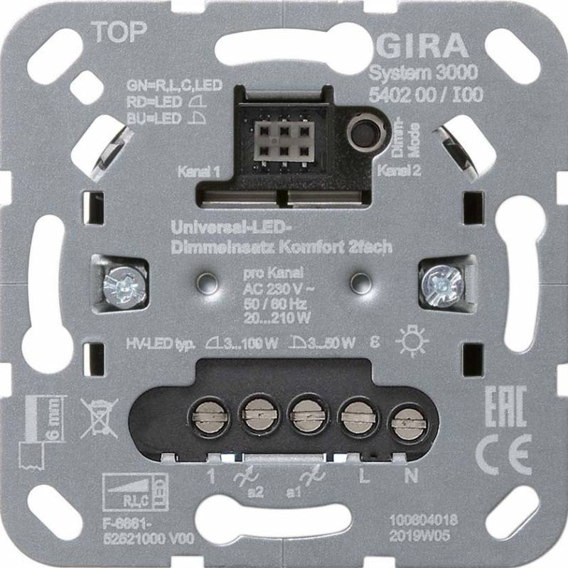 GIRA 540200 S3000 Uni-LED-Dimmeinsatz Komfort 2fach Einsatz von GIRA Giersiepen GmbH & Co. KG