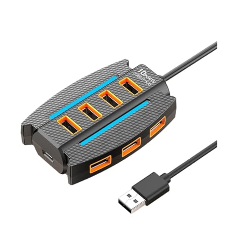 GIWFBQTR 1,2 M USB-Hub 10 Port USB 2.0 Splitter Kartenleser USB-Expander für Laptop PC Tastatur Maus Festplatte Flash-Laufwerk Schwarz von GIWFBQTR