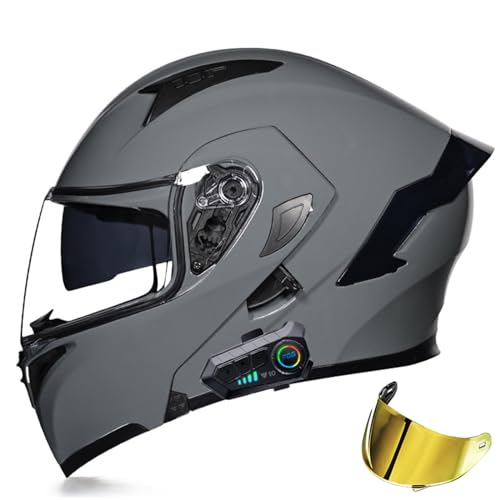 Modularer Bluetooth-Motorradhelm, Integralhelm, Klapphelm, ECE-Geprüfter Sturzhelm, Eingebautes Mikrofon Mit Zwei Lautsprechern, Für Erwachsene, Männer Und Frauen A,M=55-56CM von GJCKOPIUFA