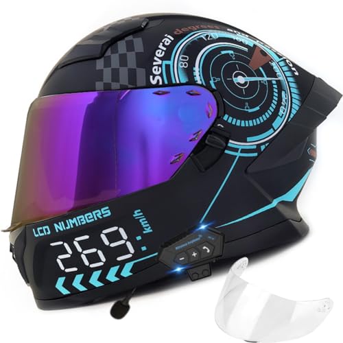 Motorradhelm Mit Bluetooth, DOT/ECE-Zugelassener Integralhelm Für Straßenmotorräder, Beschlagfreier Doppelvisierhelm, Eingebautes Mikrofon Mit Zwei Lautsprechern, Wasserdicht 4,XXL=60-61 von GJCKOPIUFA