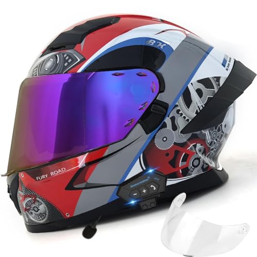 Motorradhelm Mit Bluetooth, DOT/ECE-Zugelassener Integralhelm Für Straßenmotorräder, Beschlagfreier Doppelvisierhelm, Eingebautes Mikrofon Mit Zwei Lautsprechern, Wasserdicht 6,XXL=60-61 von GJCKOPIUFA