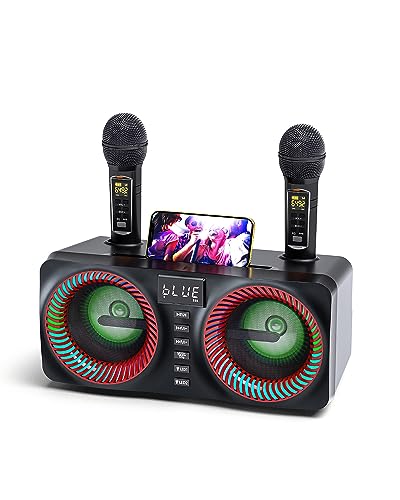 GJCrafts Karaoke, All-in-One Karaoke Maschine mit 30W Bluetooth Lautsprecher, 2 Kabellosen Karaoke-Mikrofon und Wiederaufladbarem Mikrofonsteckplatz, PA Anlage Komplettset für Partys Zusammenkünfte von GJCrafts