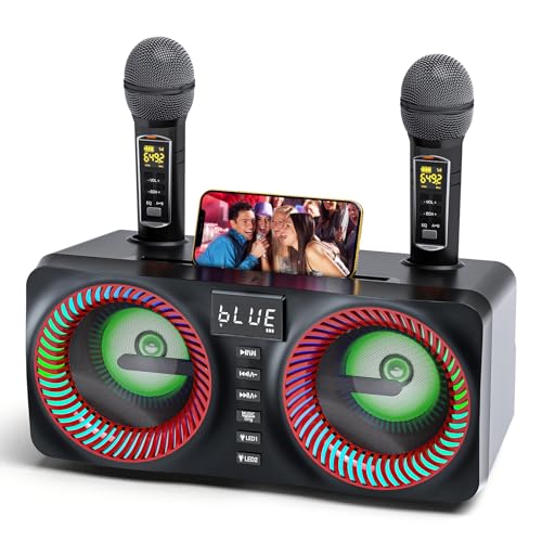 GJCrafts Karaoke, All-in-One Karaoke Maschine mit 30W Bluetooth Lautsprecher, 2 Kabellosen Karaoke-Mikrofon und Wiederaufladbarem Mikrofonsteckplatz, PA Anlage Komplettset für Partys Zusammenkünfte von GJCrafts