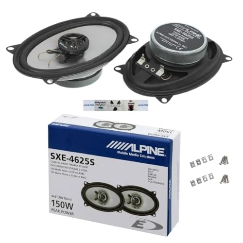 KIT SET FÜR ALPINE SXE-4625S 2 2-Wege Koaxial-Lautsprecher 4" x 6" 10 x 15 cm 100x150 mm 20 Watt rms und 150 Watt max für Auto, Paar + 5 Aufkleber + Montageschrauben im Lieferumfang enthalten von GK SOUND