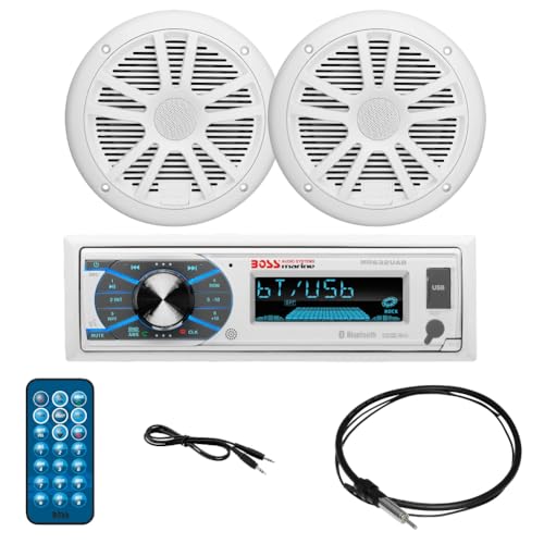 KIT Set Marine FÜR BOSS Audio Systems MCK632WB.6 mit MR692UAB AM/FM-Bluetooth-Stereoempfänger, einem Paar MR6W-Lautsprechern, 90 Watt RMS, 180 Watt max., MRANT10-Dipolantenne, 1 Kit + Zubehör von GK SOUND