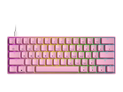 GK61 Hot-Swap Mechanische Gaming-Tastatur - 61 Tasten Mehrfarbige RGB-LED-Hintergrundbeleuchtung für PC-/Mac-Spieler (Gateron Optical Brown, Rosa) von GK61