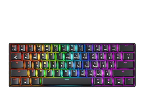 GK61 Hot-Swap Mechanische Gaming-Tastatur - 61 Tasten Mehrfarbige RGB-LED-Hintergrundbeleuchtung für PC-/Mac-Spieler (Gateron Optical Red, Schwarz) von GK61