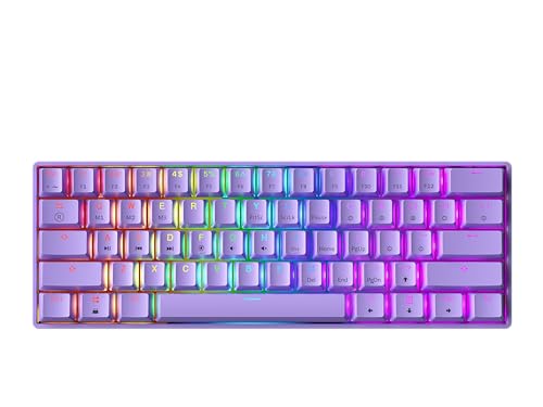 GK61 Hot-Swap Mechanische Gaming-Tastatur - 61 Tasten Mehrfarbige RGB-LED-Hintergrundbeleuchtung für PC-/Mac-Spieler (Gateron Optical Yellow, Lavendel) von GK61