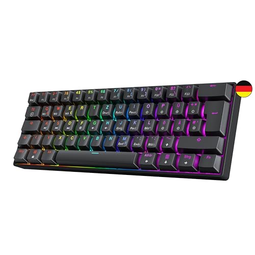 GK61 Hot-Swap Mechanische Gaming-Tastatur - 62 Tasten Mehrfarbige RGB-LED-Hintergrundbeleuchtung für PC-/Mac-Spieler Clicky Switch - ISO Deutsches Layout (Gateron Optical Blue) von GK61