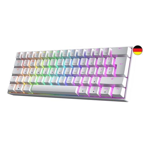 GK61 Hot-Swap Mechanische Gaming-Tastatur - 62 Tasten Mehrfarbige RGB-LED-Hintergrundbeleuchtung für PC-/Mac-Spieler - ISO Deutsches Layout (Gateron Optical Black, Weiß) von GK61
