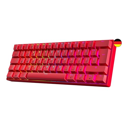 GK61 Hot-Swap Mechanische Gaming-Tastatur - 62 Tasten Mehrfarbige RGB-LED-Hintergrundbeleuchtung für PC-/Mac-Spieler - ISO Deutsches Layout (Gateron Optical Blue, Rot) von GK61