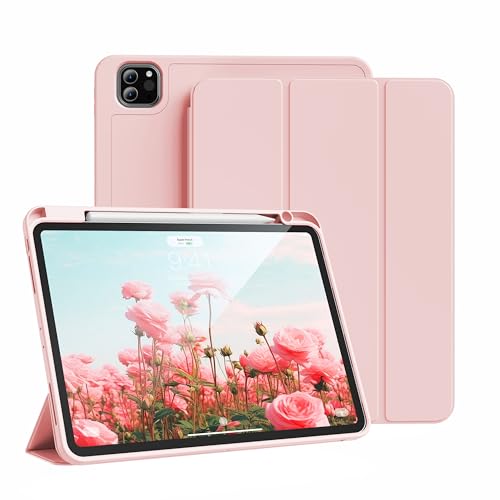 GKABXY Hülle für iPad Pro 11 Zoll 4./3./2. Generation (2022/2021/2020) mit Pencil Halter, Schlankes Trifold Smart Cover, Unterstützt das Aufladen von Pencil 2, Auto Schlafen/Wachen, Rosa von GKABXY