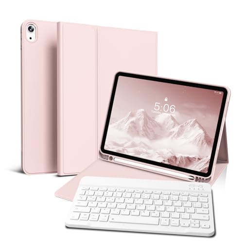 GKABXY Tastatur Hülle für iPad Air 11 Zoll M2, iPad Air 5./ 4. Generation 10.9 Zoll mit Pencil Halter, magnetisch Abnehmbarer Bluetooth Keyboard (QWERTZ Layout) Auto Schlafen/Wecken, Rosa von GKABXY