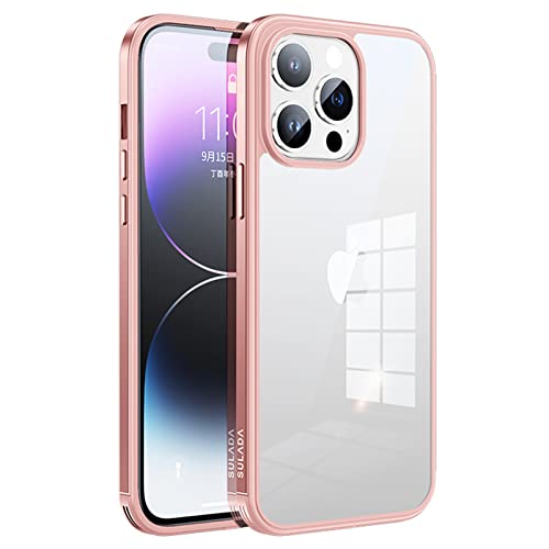 Schutzhülle für iPhone 14/14 Plus/14 Pro/14 Pro Max, 3 m militärischer Fallschutz, Metallrahmen und TPU-Innenstoßstange, vergilbungsfrei, HD, transparentes Nano-Glas, harte Rückseite, Rosa, 14 von GKDLHG