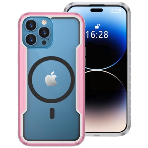 Schutzhülle für iPhone 15/15 Plus/15 Pro/15 Pro Max, kompatibel mit Magsafe, magnetischem Ladegerät, Metall, Aluminium + flexibler TPU-Rahmen, Anti-Vergilbung, transparente Rückseite aus Polycarbonat, von GKDLHGO