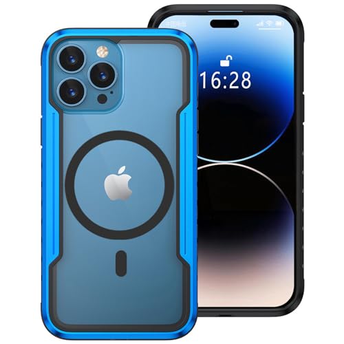 Schutzhülle für iPhone 15/15 Plus/15 Pro/15 Pro Max, kompatibel mit Magsafe magnetischem Ladegerät, Metall Aluminium + flexiblem TPU-Rahmen, Anti-Vergilbung, transparente Rückseite aus Polycarbonat, von GKDLHGO