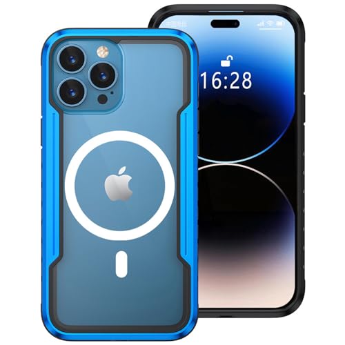 Schutzhülle für iPhone 15/15 Plus/15 Pro/15 Pro Max, kompatibel mit Magsafe magnetischem Ladegerät, Metall Aluminium + flexiblem TPU-Rahmen, Anti-Vergilbung, transparente Rückseite aus Polycarbonat, von GKDLHGO