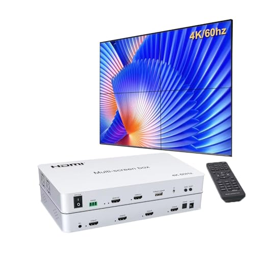 Video Wall Controller 2x2 4K60HZ, HDMI 2.0 TV Wall Controller, Support 3840x2160@60Hz Inputs 4 Output Wall TV, 2x2 1x2 2x1 1x3 3x1 1x4 14 Modes, Remote & RS232 Control, with Out Audio & Memmory von GKRONG