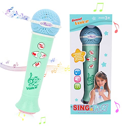 Karaoke Mikrofon, Mikrofon Spielzeug mit Lichtern Mikrofon Kinder Sprachwechsel und Aufnahme Mikrofon Musik Spielzeug für Kinder Frühes Lernspielzeug für Jungen Mädchen (Blau) von GLAITC