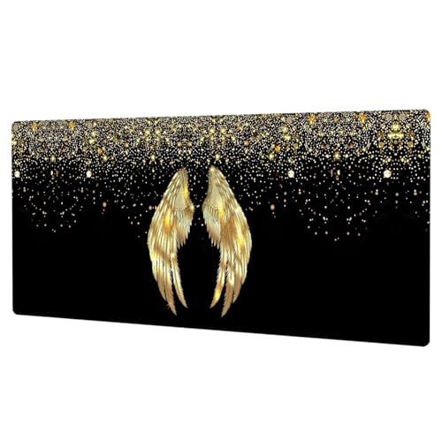 GLANDOTU Gaming Mauspad - Mousepad 800 x 400 × 3 MM - XL Mousepad groß mit Motiv Rutschfestem Gummiboden, verbessert Präzision und Geschwindigkeit, genähte Kanten Maus pad, Goldene Flügel von GLANDOTU