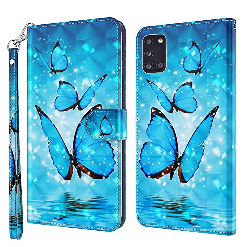 GLANDOTU Handyhülle für Samsung Galaxy A41 Lederhülle [Standfunktion] [Magnet] Stoßfeste Premium Flip PU Leder Cover Case Klapphülle Samsung A41 Schutzhülle (Blauer Schmetterling) von GLANDOTU