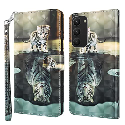 GLANDOTU Handyhülle für Samsung Galaxy S23 Plus Lederhülle [Standfunktion] [Magnetverschluss] Stoßfest Flip PU Leder Cover Case Klapphülle Samsung S23 Plus Schutzhülle - Katze & Tiger von GLANDOTU