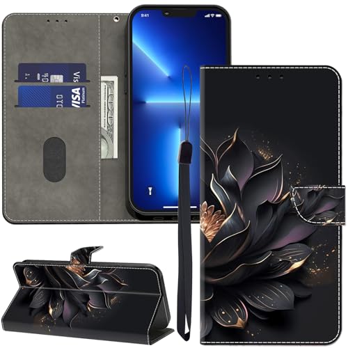 GLANDOTU Lederhülle für Honor Magic 6 Lite 5G Hülle, Kartensteckplätzen Muster Flip Motive Wallet Handyhülle Tasche Case Schutzhülle Kompatibel mit Honor Magic 6 Lite - Violetter Lotus von GLANDOTU