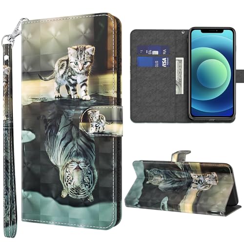 GLANDOTU Lederhülle für Samsung Galaxy A25 5G Hülle, Kartensteckplätzen Muster Flip Motive Wallet Handyhülle Tasche Case Schutzhülle Kompatibel mit Samsung A25 5G Hülle - Katzen & Tiger von GLANDOTU