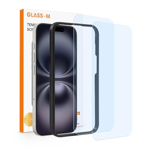 GLASS-M [2 Pack] Anti-Blaulicht-Displayschutzfolie für iPhone 16 Plus, Blaulicht-Blocker, gehärtetes Glas, Augenschutz, Blaulicht-Blockierung, Anti-Augentrocken, einfache Installation mit Rahmen von GLASS-M