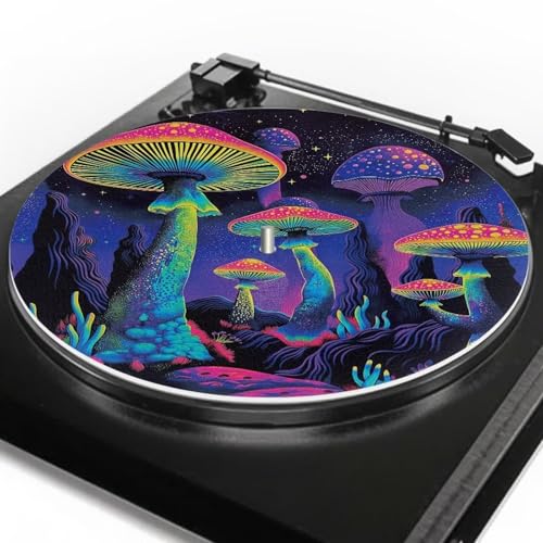 GLENLCWE Purple Mushroom Plattenspieler-Matte, 30,5 cm, violett, Musiknoten, Anti-Vibration, Vinyl-Schallplatten-Schallplatten-Matten für LP Plattenspieler von GLENLCWE