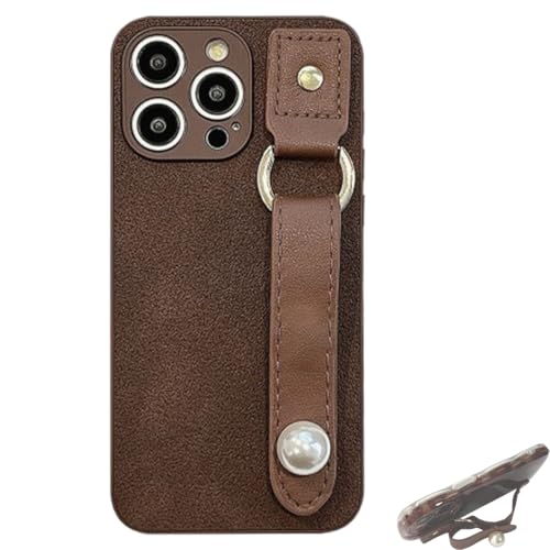 GLIART Luaccs Schutzhülle für iPhone 15, 14, 13, 12, 11 Pro Max, Schildpatt-Leder mit Handschlaufe, stilvolle bernsteinfarbene Schutzhülle mit verstellbarem Armband (D,für iPhone12Pro) von GLIART