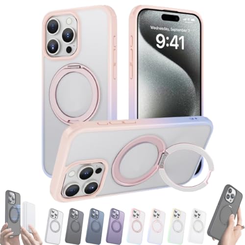 Impretssive 360° magnetische Anti-Drop-Handyhülle, zentrische vier Ecken, Kissen mit drehbarem, unsichtbarem Ringständer, matte Abdeckung für iPhone 15, 14, 13, 12 Pro Max Plus (Farbe, für iPhone von GLIART