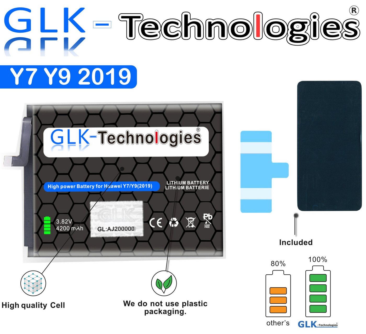 GLK-Technologies High Power Akku für Huawei Y7 (2019), Y7 Prime (2017), Y7 Pro (2019) NEU Ohne Set Smartphone-Akku 4200 mAh von GLK-Technologies