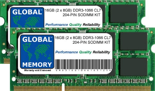 16 GB (2 x 8 GB) DDR3 1066 MHz PC3–8500 204-PIN SODIMM RAM-Arbeitsspeicher für MacBook & MacBook Pro 13 Zoll (33 cm) (Mitte 2010) von GLOBAL MEMORY