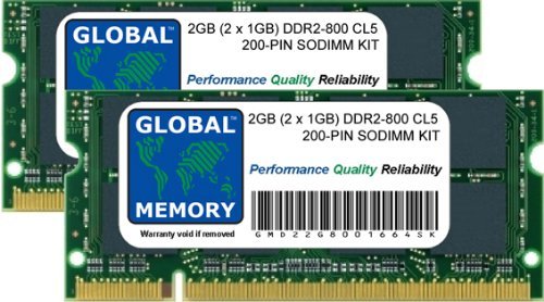 GLOBAL MEMORY 2 GB (2 x 1 GB) DDR2 800 MHz PC2–6400 200-PIN SODIMM Speicher RAM KIT für Intel MacBook 33 cm (2.13GHz) (Mid 2009) von GLOBAL MEMORY