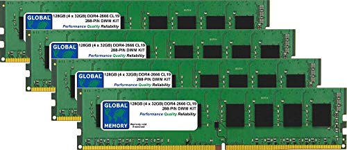 Global Memory 128GB (4 x 32GB) DDR4 2666MHz PC4-21300 288-Pin DIMM Memory RAM Kit für PC Desktop/Motherboards von GLOBAL MEMORY